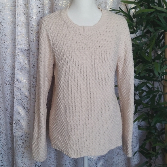 Orvis Chunky Knit Cotton Crew Neck Sweater Oatmeal Women's Size M - Picture 1 of 5